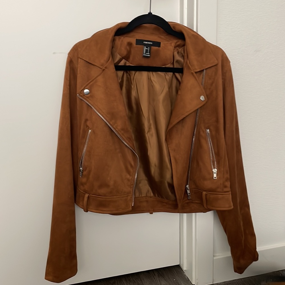Caramel Brown cropped suede jacket